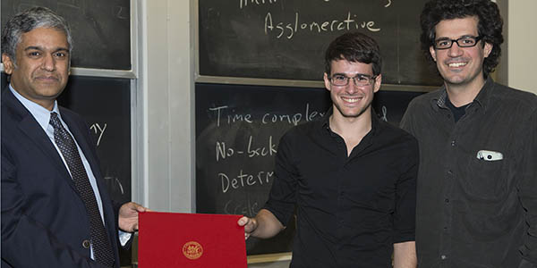 Matthew Weinberg received the Sprowls Award from Prof. Chandrakasan and his advisor Prof. Kostis Daskalakis joins him (photo right).