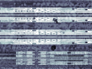 In the prototype optical chip shown here, the circles in the top two rows are "ring resonators" that can filter out light of different wavelengths. Image courtesy of Vladimir Stojanovic