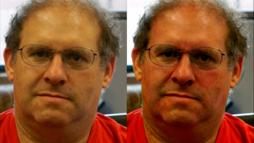 In these frames of video, a new algorithm amplifies the almost imperceptible change in skin color caused by the pumping of the blood. Photo: Michael Rubinstein