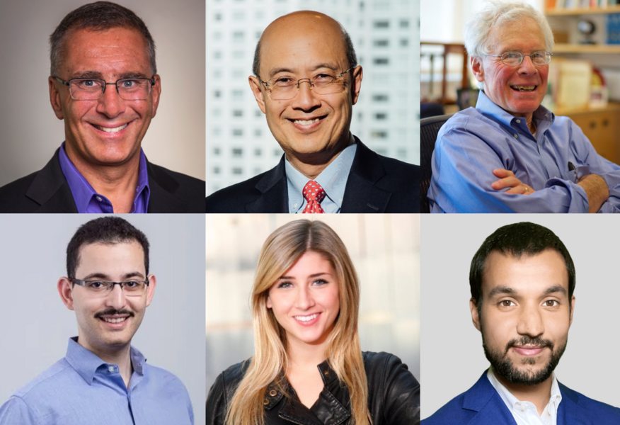The 2021 MITx Prize winners (clockwise from top left): professors Jonathan Gruber, Andrew Lo, and Harvey Lodish; alumnus Shomesh Chaudhuri '14, '18; and graduate students Kate Koch and Zied Ben Chaouch.