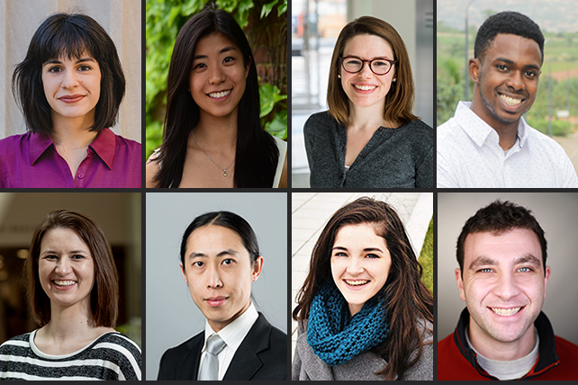 Hugh Hampton Young Fellows for 2020: (top row, l-r) Juncal Arbelaiz, Sarah Cen, Emily Hanhauser, and Stewart Isaacs; (bottom row, l-r) Kristy Johnson, Tse Yang Lim, Erin Rousseau, and George Varnavides.
