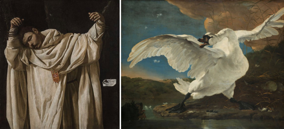 A machine learning system developed at MIT was inspired by an exhibit in Amsterdam's Rijksmuseum that featured the unlikely but similar pairing of Francisco de Zurbarán’s "The Martyrdom of Saint Serapion" (left) and Jan Asselijn’s "The Threatened Swan." Image courtesy of MIT CSAIL.